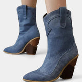 Women's Western Pointed-Toe Ankle Boots in Denim Blue