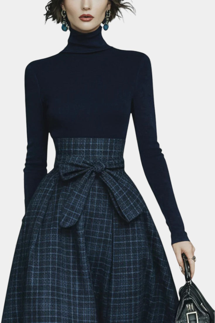 Night Blue High Neck Set with Checkered Skirt, photo 4