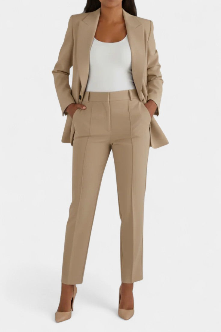 Women's Soft Fabric Two-Piece Fitted Set in Beige