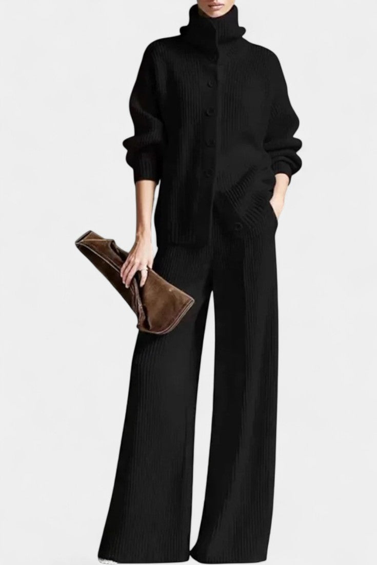 Women's Cardigan Set with Cozy Pants in Black