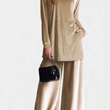 Women's Velvet High Neck Split Jumpsuit in Apricot