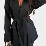 Belted Blazer & Lace Mermaid Pants Set in Top
