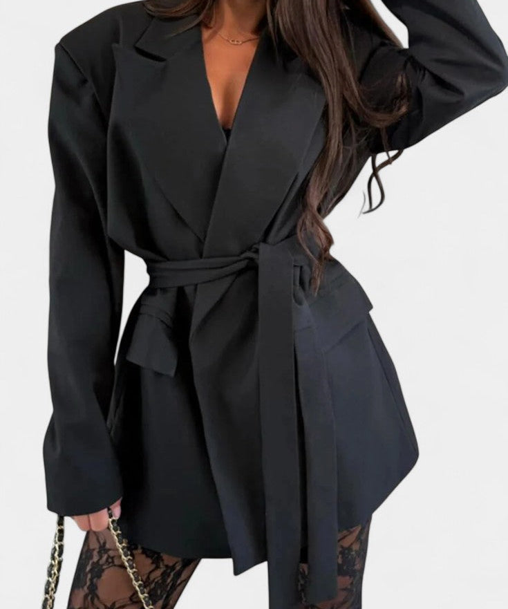 Belted Blazer & Lace Mermaid Pants Set in Top