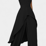 Asymmetrical Sleeveless Outfit with Pleated Pants in Black