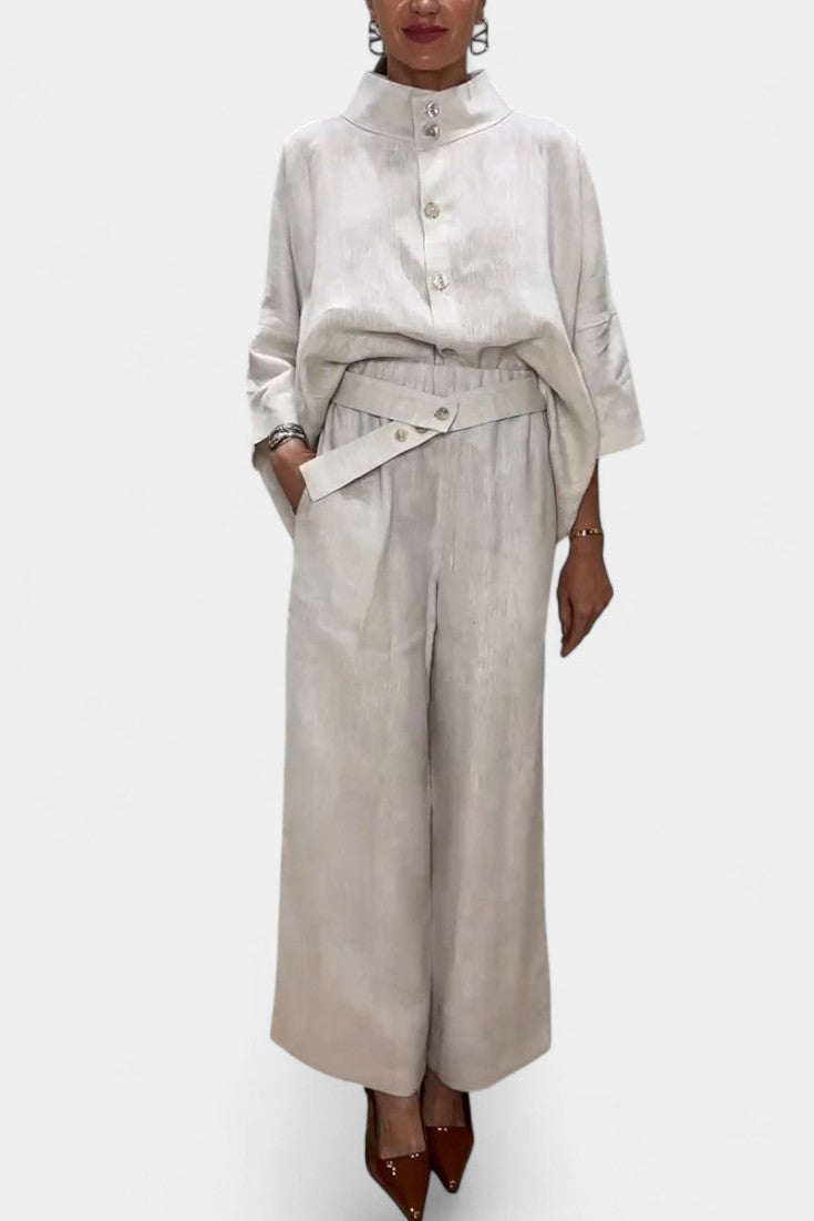 High-Neck Set with Asymmetric Pants in Hemp
