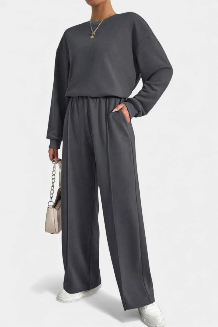 Women's Sweatshirt & High-Waisted Pants in Dark Gray