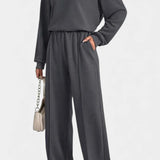 Women's Sweatshirt & High-Waisted Pants in Dark Gray