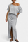 Asymmetrical Denim Set with Long Skirt in White