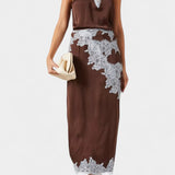 Lace-Accent Coordinated Set in Brown