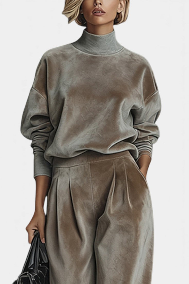 Women's Cozy Velvet Turtleneck Lounge Set, photo 2