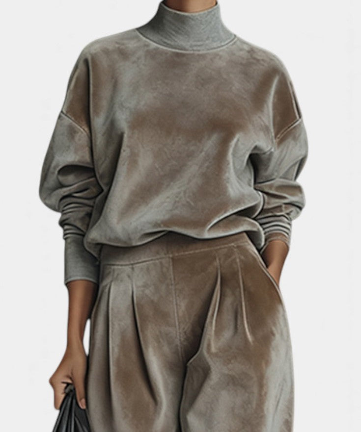 Women's Cozy Velvet Turtleneck Lounge Set, photo 2