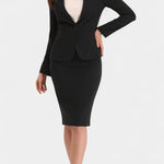 Chic Blazer and Pencil Skirt Ensemble with Notched Collar in Black
