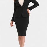 Chic Blazer and Pencil Skirt Ensemble with Notched Collar in Black