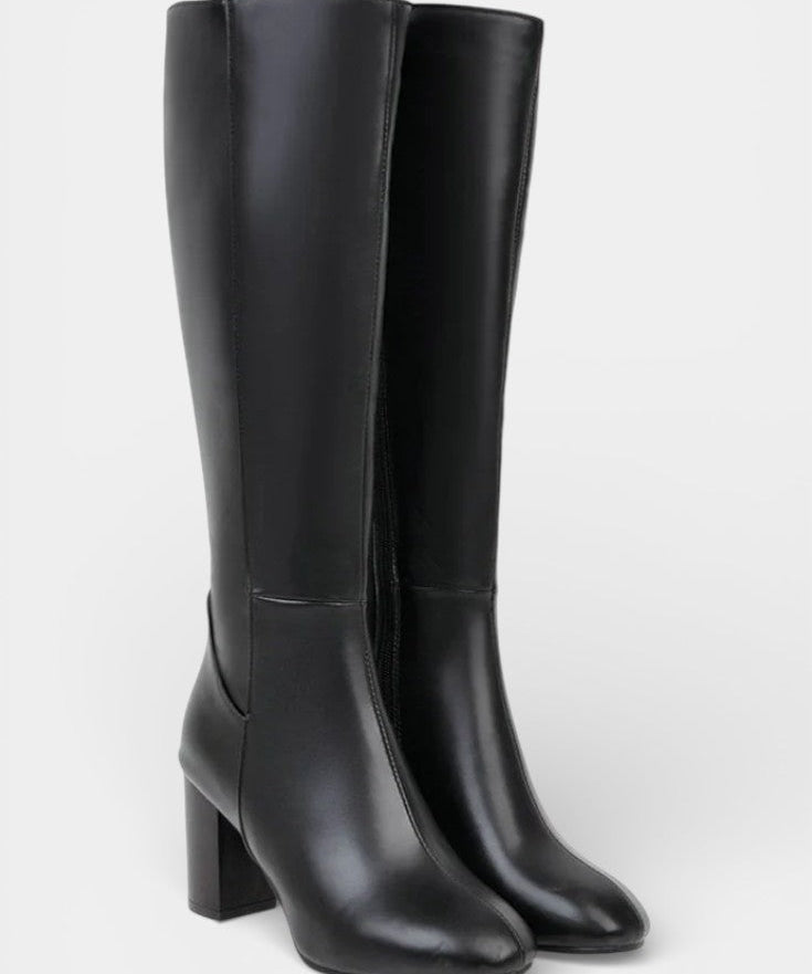 Chic Zip Boots with Comfortable Block Heel in Black