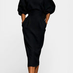 Structured Top and Midi Skirt Two-Piece Set in Black