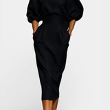 Structured Top and Midi Skirt Two-Piece Set in Black