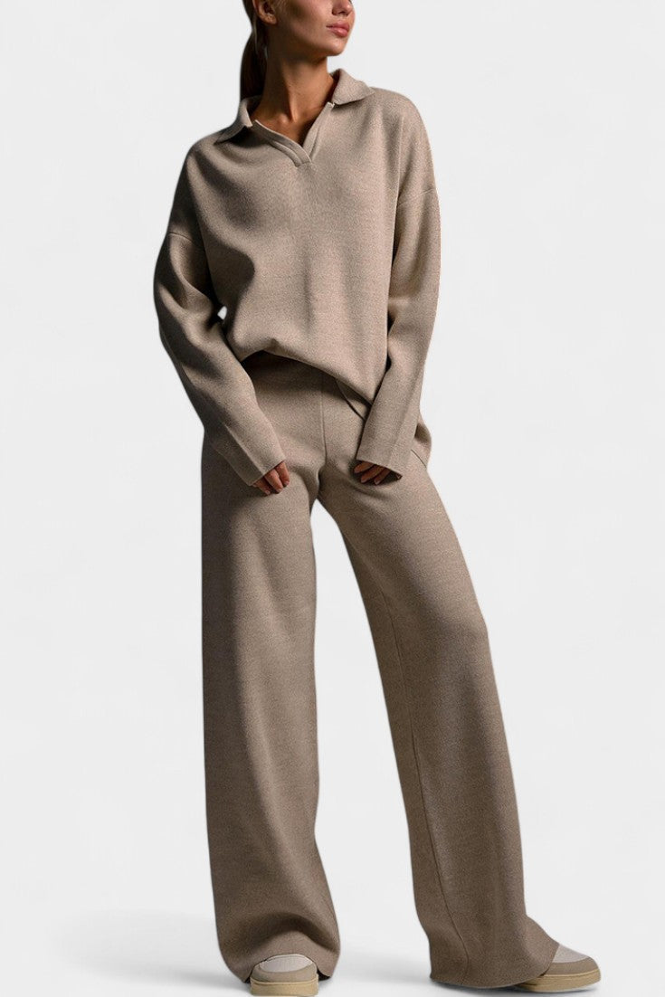 Women's Two-Piece Soft and Elegant Knit Set in Khaki