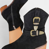Western Suede Trail Boots with Buckles in Black