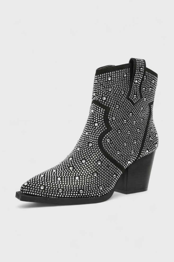 Zippered Patchwork Boots with Durable Sole in Black