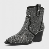 Zippered Patchwork Boots with Durable Sole in Black