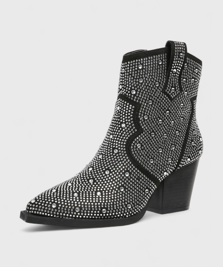 Zippered Patchwork Boots with Durable Sole in Black