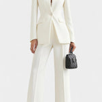 High-Collar Two-Piece Wide-Leg Set in White