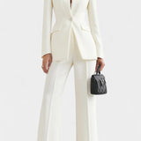 High-Collar Two-Piece Wide-Leg Set in White