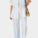 Relaxed Fit Two-Piece Linen and Cotton Set in White