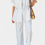 Relaxed Fit Two-Piece Linen and Cotton Set in White