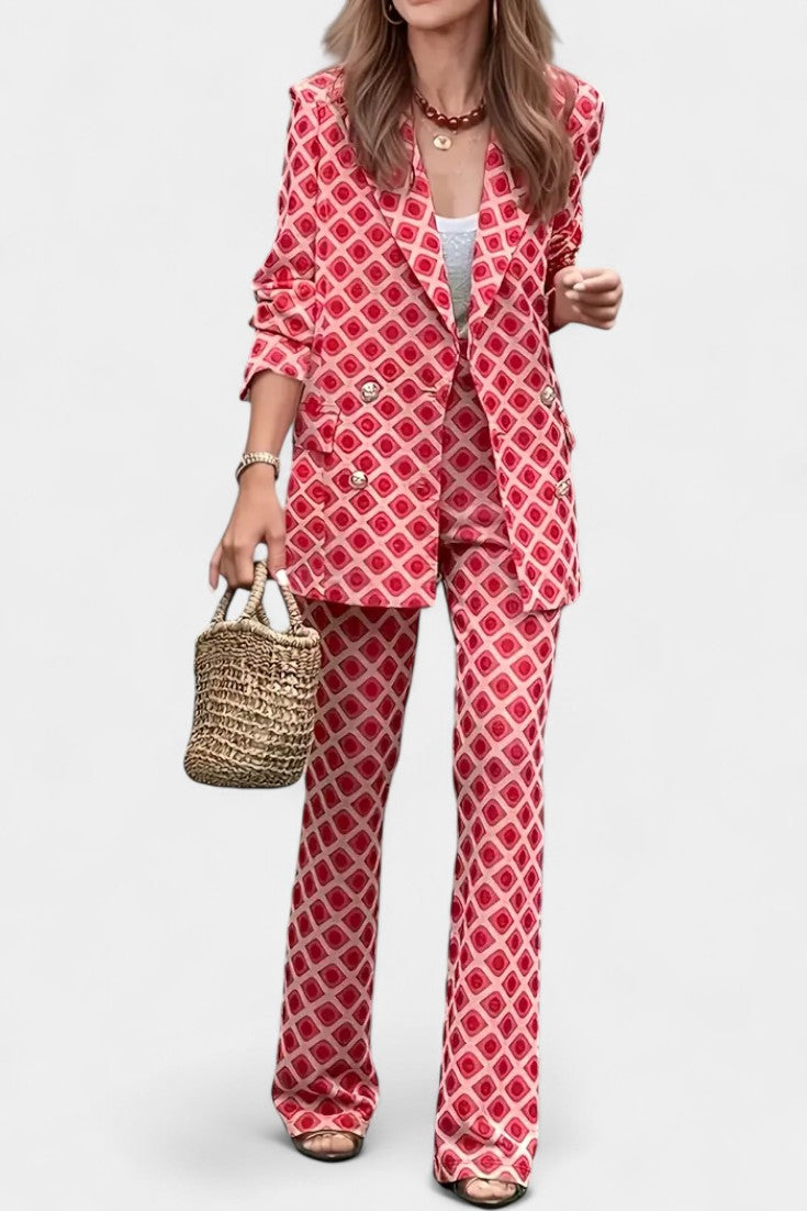Tailored Blazer with High-Waisted Leopard Print Pants in Pink