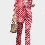 Tailored Blazer with High-Waisted Leopard Print Pants in Pink