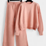 Women's Relaxed Fit Two-Piece Knit Lounge Set in Pink