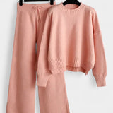 Women's Relaxed Fit Two-Piece Knit Lounge Set in Pink