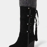 Wedge-Heel Winter Boots with Fur Lining in Black