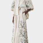 Puff Sleeve Blouse & Wide-Leg Floral Linen Pants Set, photo 2