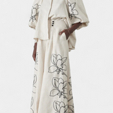Puff Sleeve Blouse & Wide-Leg Floral Linen Pants Set, photo 2