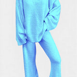 Women's Cozy V-Neck Two-Piece Daily Outfit in Blue
