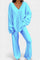 Women's Cozy V-Neck Two-Piece Daily Outfit in Blue