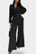 Women's V-Neck Blazer and Flared Pants Set in Black