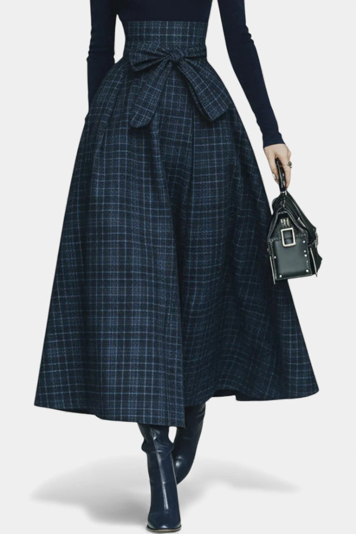 Night Blue High Neck Set with Checkered Skirt, photo 5