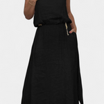 Linen-Cotton Set with Sleeveless Vest and Maxi Skirt in Black