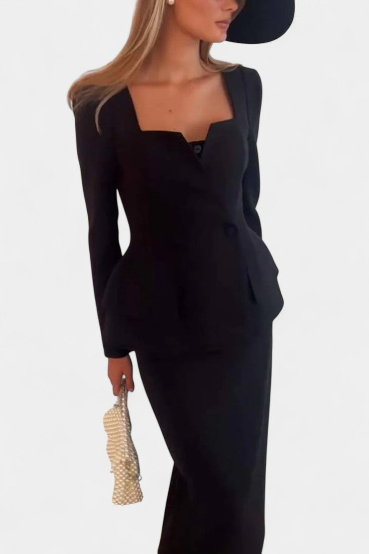 Blazer Set with Square Collar and Flowing Long Skirt, photo 6