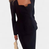 Blazer Set with Square Collar and Flowing Long Skirt, photo 6