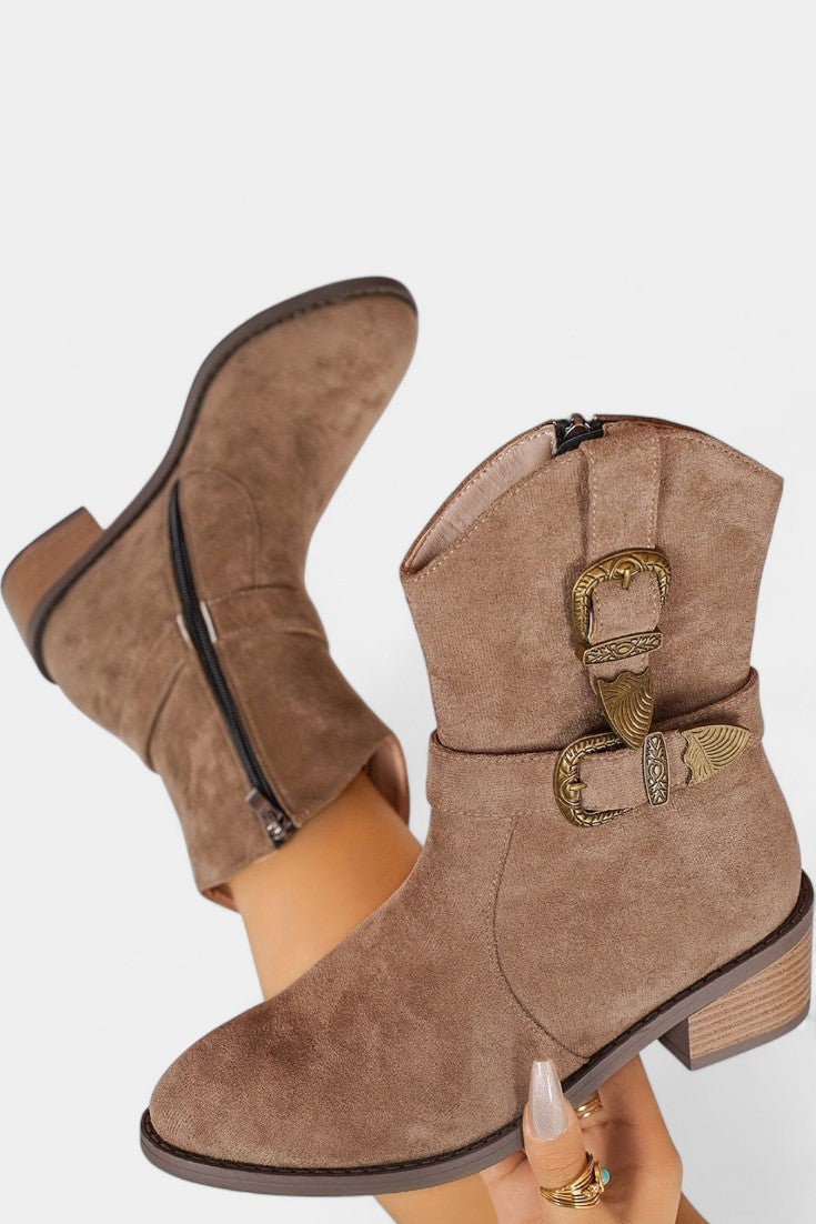 Western Suede Trail Boots with Buckles in Brown