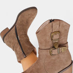 Western Suede Trail Boots with Buckles in Brown