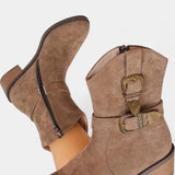 Western Suede Trail Boots with Buckles in Brown