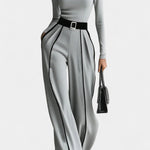 High-Collar Set with Flared Wide-Leg Pants in Gray