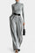 High-Collar Set with Flared Wide-Leg Pants in Gray