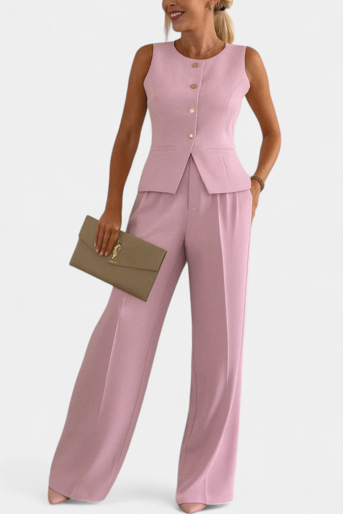 Sleeveless Set with Chic Flowing Pants in Pink