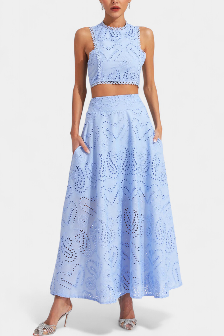 Women's Crop Top & Maxi Skirt in Blue